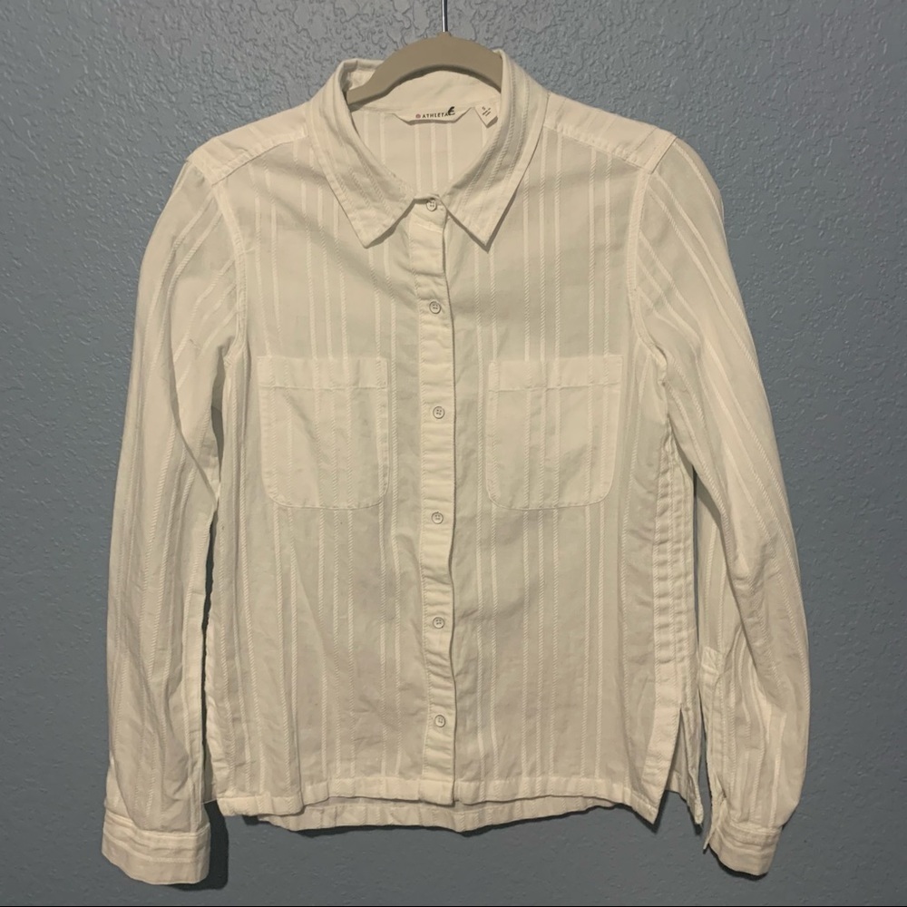 Athleta White Button Up Long Sleeve Cotton Top